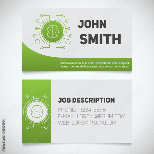 Business card print template with human brain logo