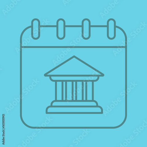 Calendar page with bank building linear icon