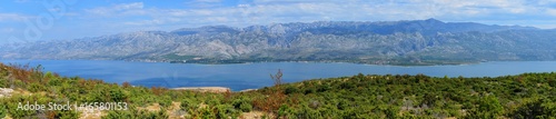 Panorama of Velebit mountains. Sveto Brdo  Vaganski vrh  Paklanica. Seline  Starigrad  Modric. Croatia. View from island Pag.