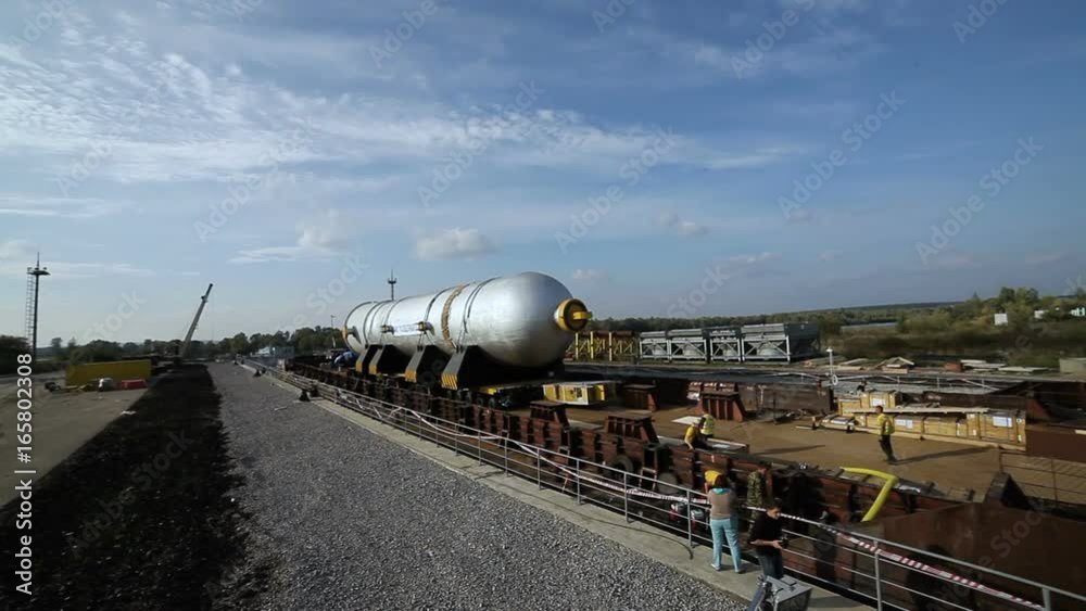Motion Aside to Gas and Oil Refinery Tower on Platform Motion Aside to Gas and Oil Refinery Tower on Platform