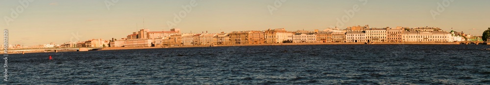 St. Petersburg, Russia - June 28, 2017: Panoramic view of the Neva River embankment in St. Petersburg.