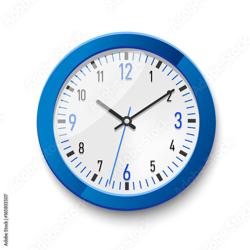 blue wall watch for promotion. Office accessories vector illustration mock up 