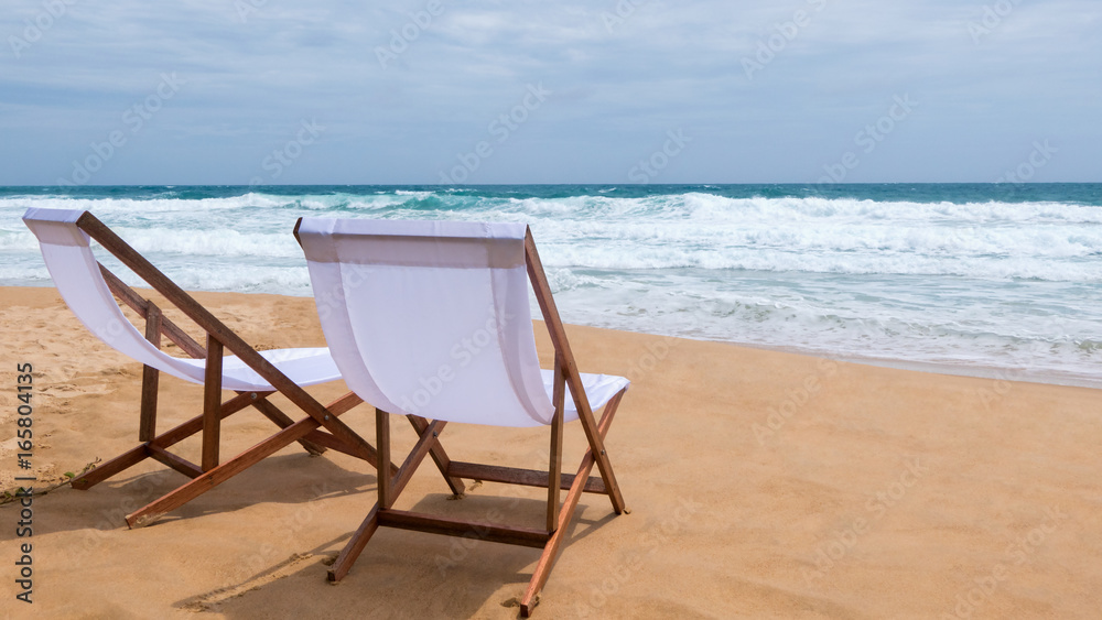 Beach Chair, White Fabric on Karon Beach, Phuket, Thailand Beach Chair, White Fabric on Karon Beach, Phuket, Thailand