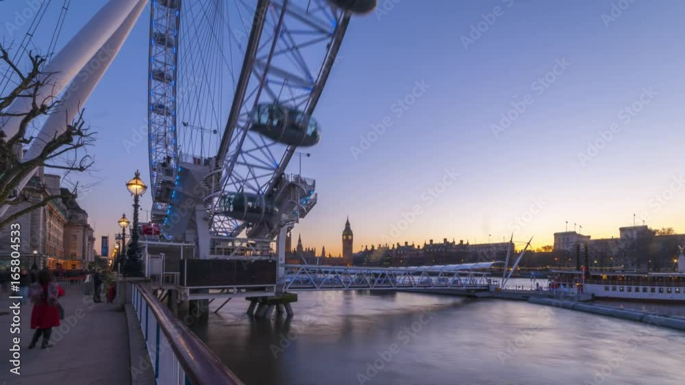 UK, England, London, London Eye and Houses of Parliament, Big Ben, Time Lapse, Day to Night UK, England, London, London Eye and Houses of Parliament, Big Ben, Time Lapse, Day to Night