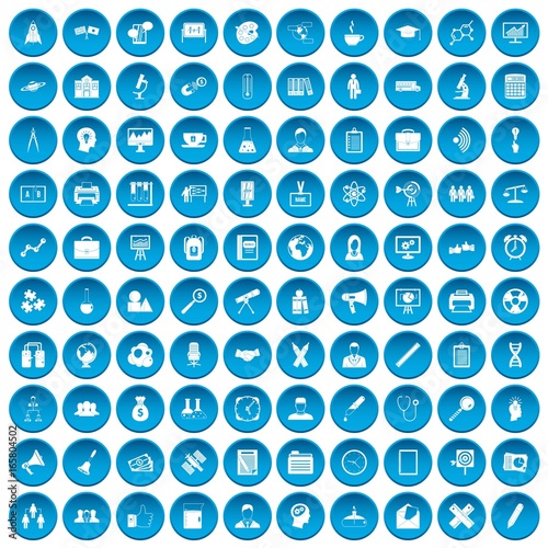 100 seminar icons set blue