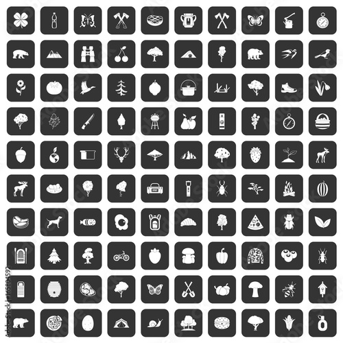 100 camping and nature icons set black