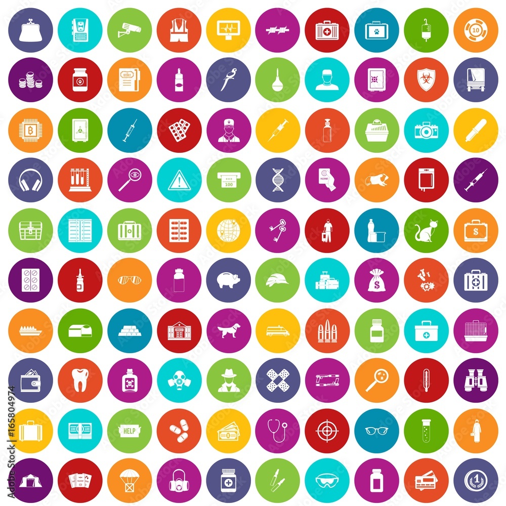 100 case icons set color 100 case icons set color