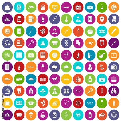 100 case icons set color