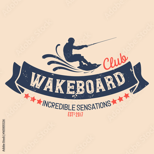 Vector logo wakeboard club in vintage style for your unique design, printing on T-shirts or the Internet