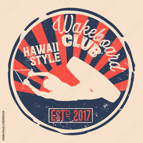 Vector logo wakeboard club in vintage style for your unique design, printing on T-shirts or the Internet