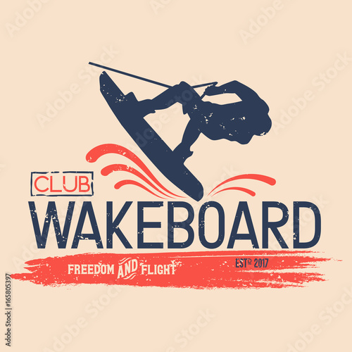 Vector logo wakeboard club in vintage style for your unique design, printing on T-shirts or the Internet