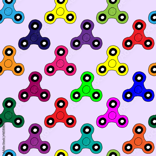 Seamless pattern of hand spinner toy - stress and anxiety relief. Hand drawn picture photo