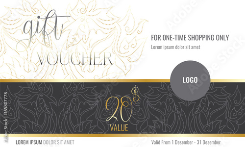 Premium gift certificate for a spa, beauty salon, shops, cosmetics and restaurants. Gift voucher. Discount card. Vector illustration of modern design.