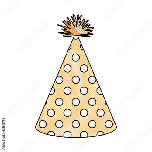 crayon silhouette of light yellow color party hat with several dots decoratives