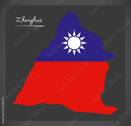 Zhanghua Taiwan map with Taiwanese national flag illustration photo