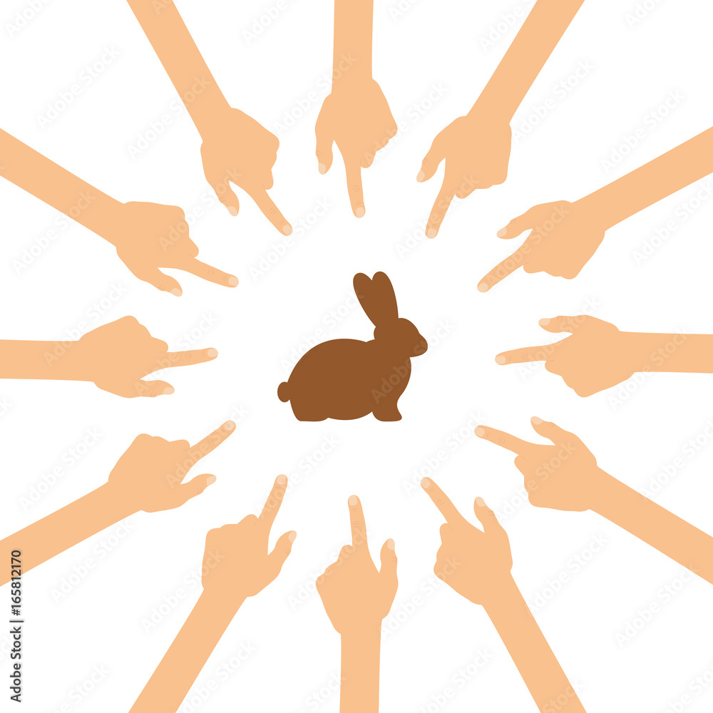 Fototapeta premium Viele Hände zeigen auf - Osterhase