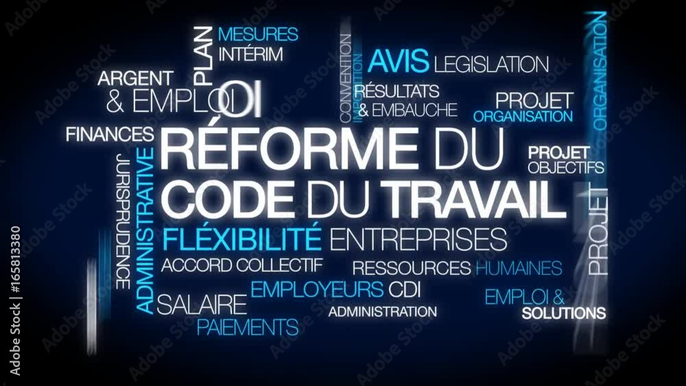 Réforme du Code du travail nuage de mots texte loi travail tag cloud emploi entreprises