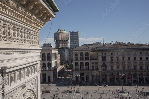 Sight from above of place of the Dome to Milan on the background the tower velasca and the “Martini terrace”