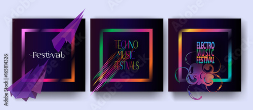 Brochure cover design set. Dance Event, Pop, Music Modern Art poster. Night Club party invitation. Abstract gradients waves music background. Dynamic geometric multi colored frames. Neon Vector