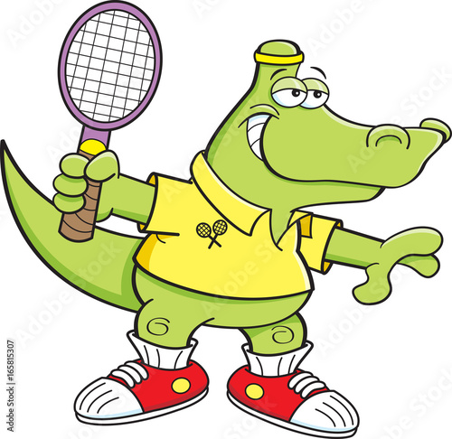 Cartoon illustration of an alligator playing tennis.