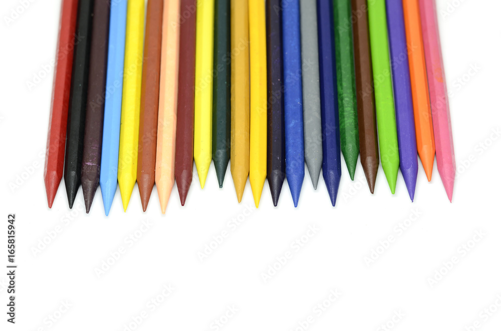 Multi color crayon isolated on white background ideal for back-to-school and education concept Multi color crayon isolated on white background ideal for back-to-school and education concept