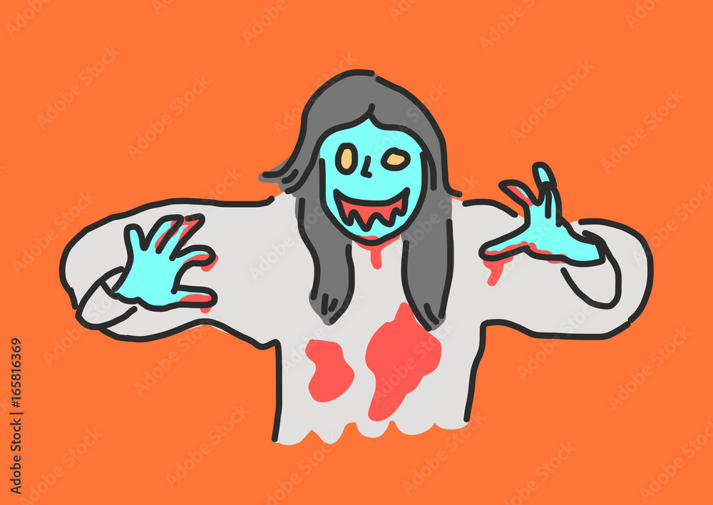 Zombie Halloween. hand drawn. line drawing. vector illustration.