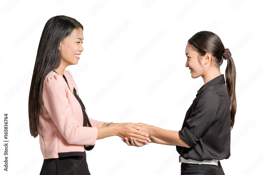 portrait of beautiful asian business woman shake hand. Isolated on white background with copy space and clipping path