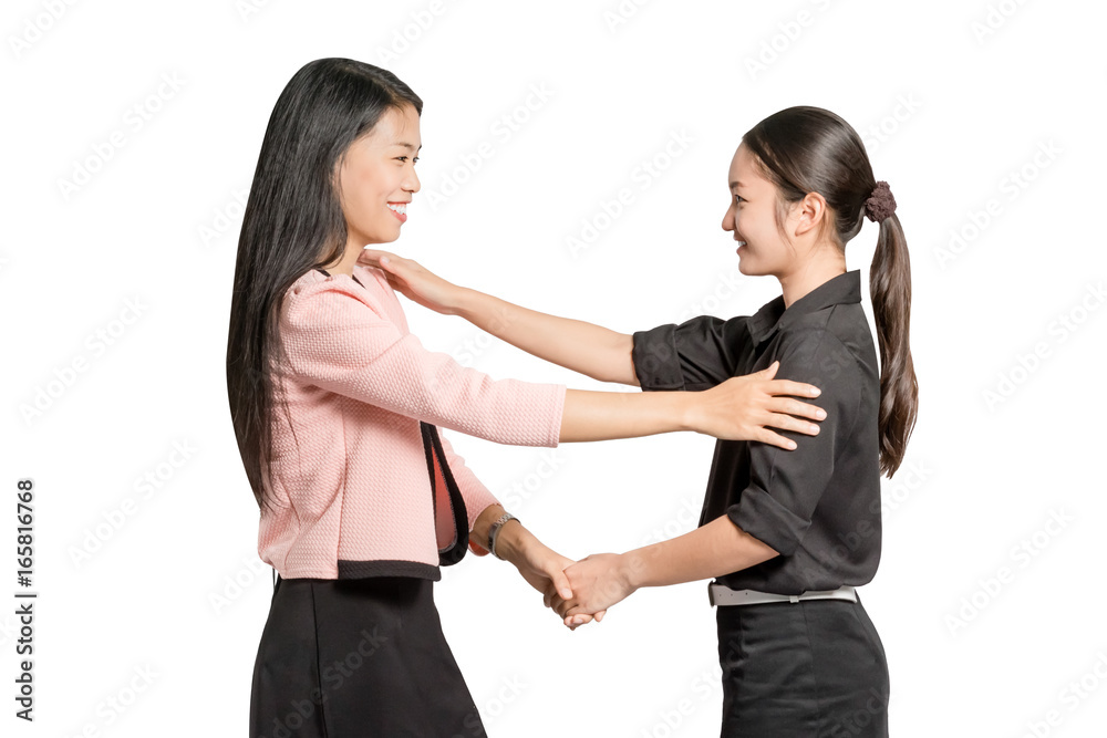 portrait of beautiful asian business woman shake hand. Isolated on white background with copy space and clipping path portrait of beautiful asian business woman shake hand. Isolated on white background with copy space and clipping path
