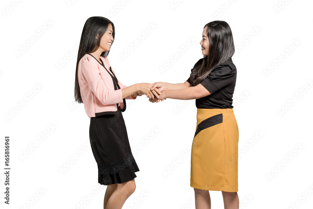 portrait of beautiful asian business woman shake hand. Isolated on white background with copy space and clipping path portrait of beautiful asian business woman shake hand. Isolated on white background with copy space and clipping path