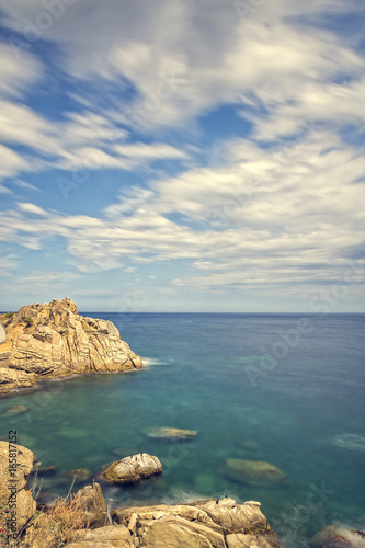 Coastal with rocks  long exposure picture from Coasta Brava  Spain