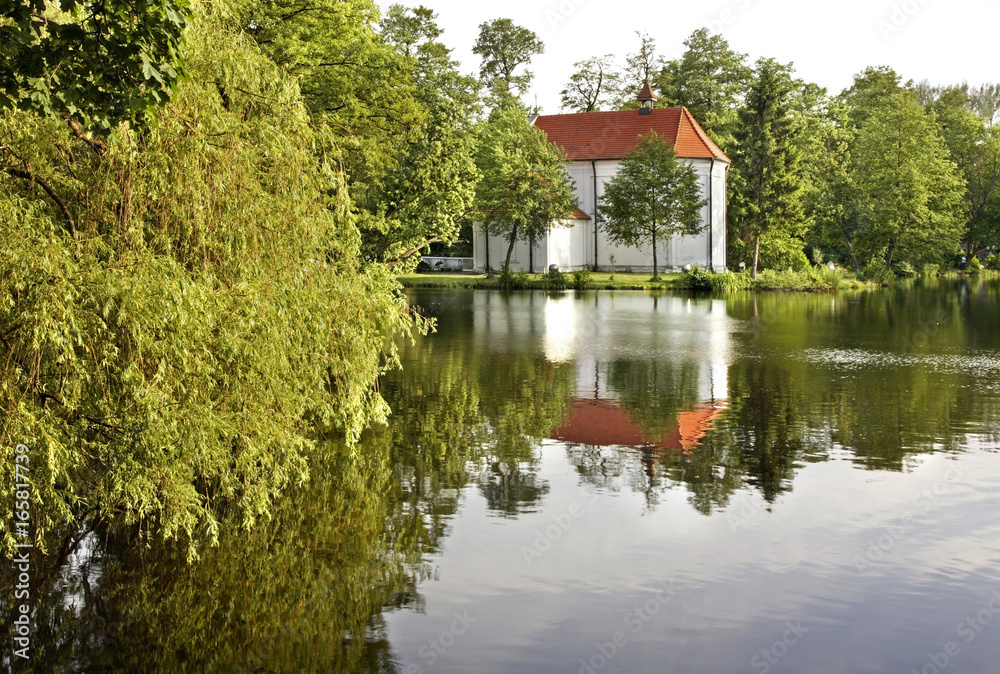 Church of St. John of Nepomuk on water in Zwierzyniec. Poland