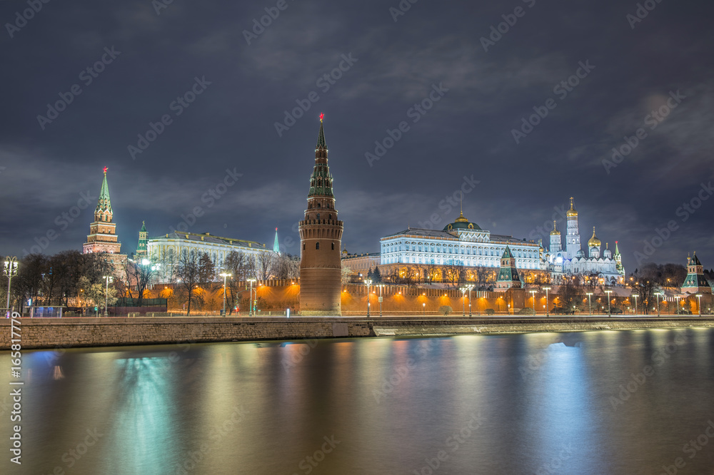 Russia, night view of the Moskva River, Bridge and the Kremlin Russia, night view of the Moskva River, Bridge and the Kremlin