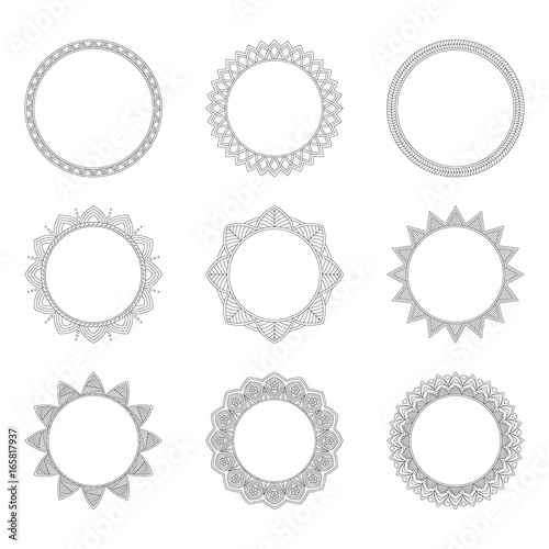 Set of round decorative frames, vector illustration