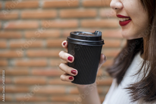 Woman is drinking coffee. Relax lifestyle concept.
