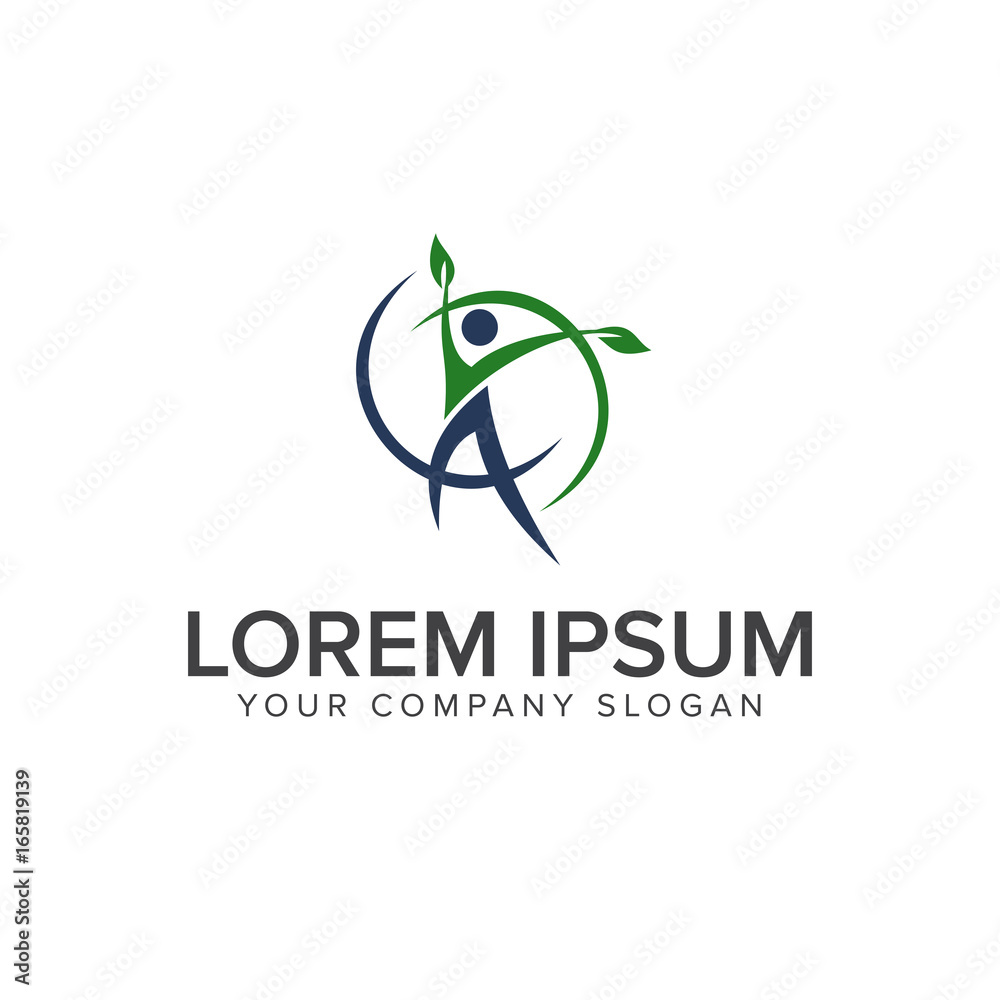 Fototapeta premium healty people logo. leaf logo design concept template