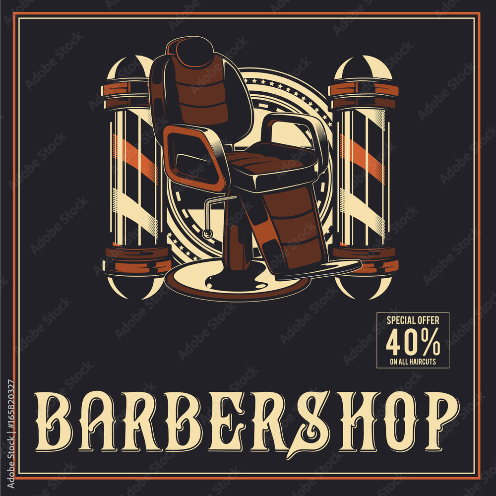 Fotografija Barber Shop retro vector poster design na Europosterji.si