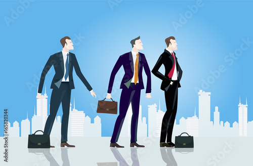 Group of businessmen in the City. Winning, leading and success theme illustration. Business concept collection. 