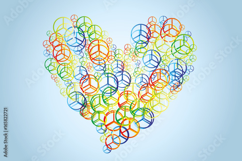 Watercolor peace signs in heart shape