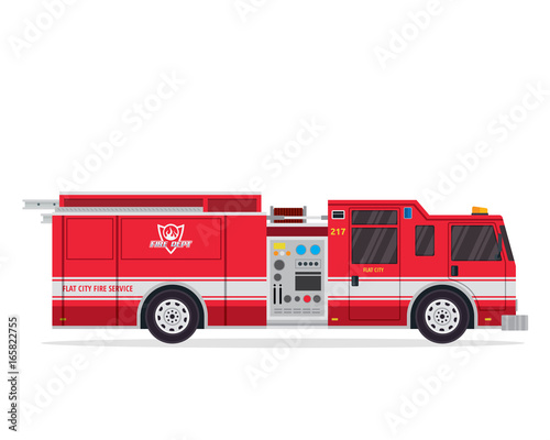 Modern Flat Isolated Firefighter Truck Illustration