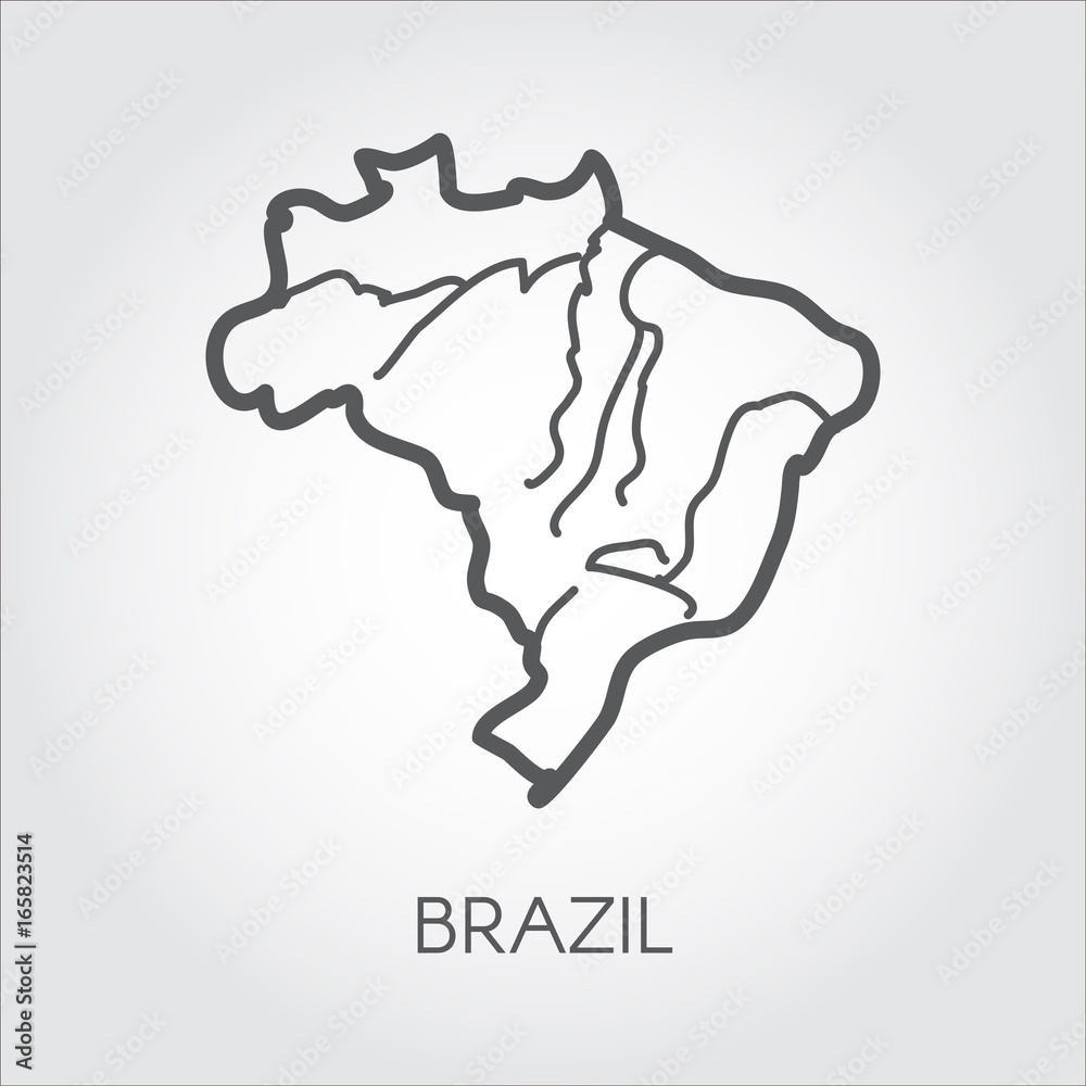 Vector outline map of Brazil. Outline frame icon. Cartography symbol of south country. Illustration on a gray background