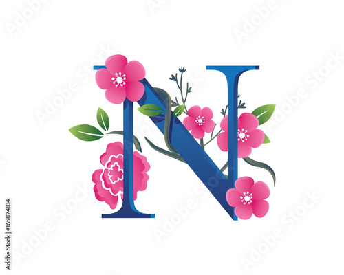 Elegant Floral N Alphabet Logo Illustration