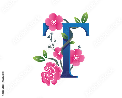 Elegant Floral T Alphabet Logo Illustration