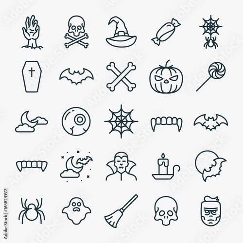 Halloween Icons Minimalistic Flat Line Outline Stroke Pictogram Symbol Set Collection
