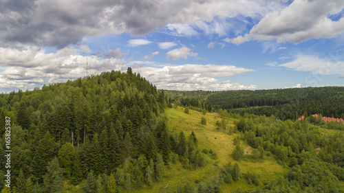 aerial view agriculture field summer day. Summer day landscape. 