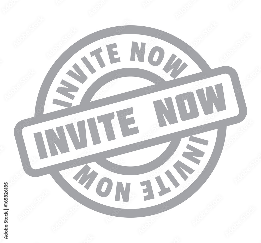 Invite Now rubber stamp. Grunge design with dust scratches. Effects can be easily removed for a clean, crisp look. Color is easily changed.