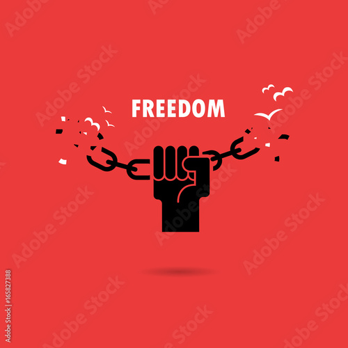 Human hands and broken chain with the bird symbols.Freedom concept.Vector illustration