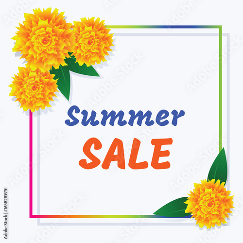 Poster summer sale. Colored frame and flowers with the inscription