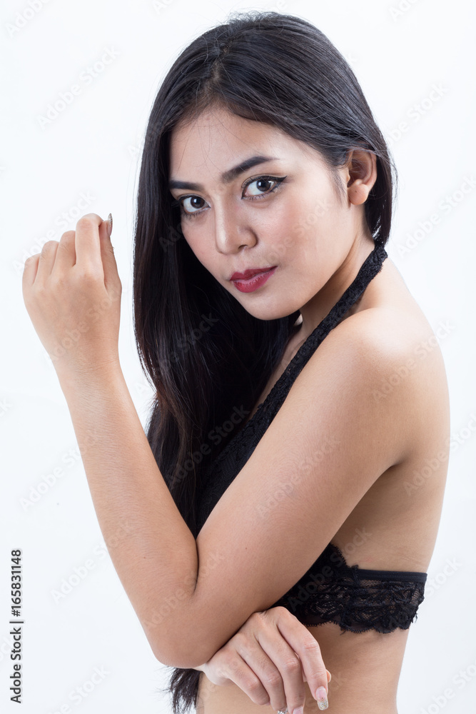 portrait young beautiful woman on white background portrait young beautiful woman on white background
