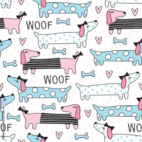 seamless cute dog pattern vector illustration