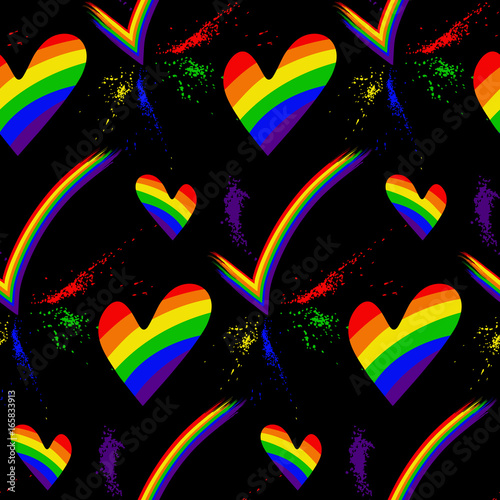 Colored rainbow hearts . Seamless pattern on the theme of gay parade, vector design